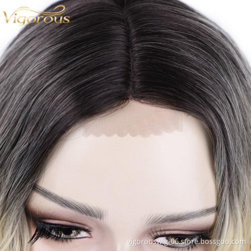 Ombre Black Blonde Water Wave Cheapest Price Bob Cut Glueless Curly Short Synthetic Hair Wigs For Black Women